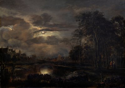 Moonlit Landscape with Bridge by Aert van der Neer